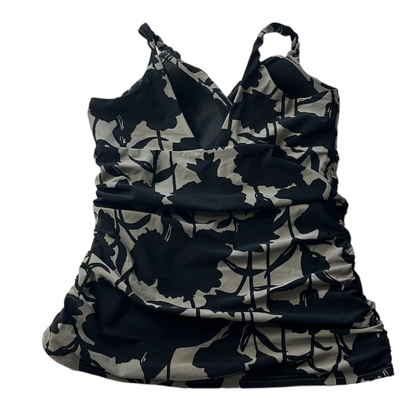 Lands' End Swim Tankini Top Women's 8 Black Gray Braided Strap Grip Strip Hem - Picture 2 of 11